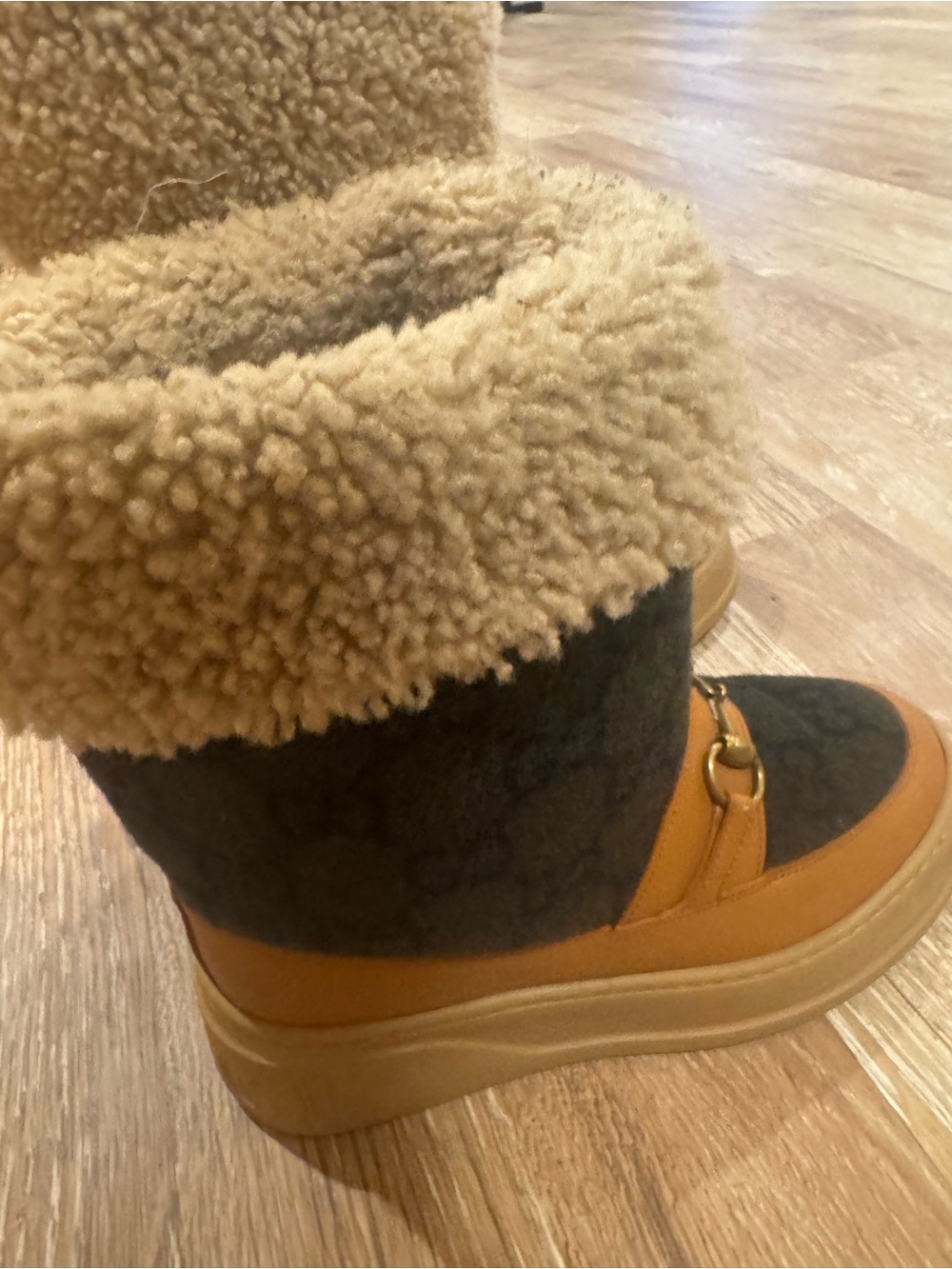 Gucci Tan and Brown Shearling Trim Ankle Boots